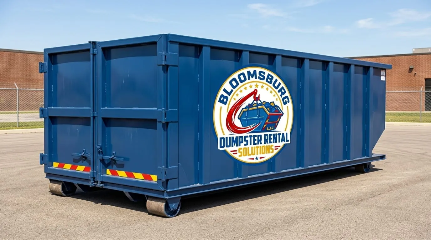 Bloomsburg Dumpster Rental Solutions fleet of roll-off dumpsters and trucks in Bloomsburg, PA