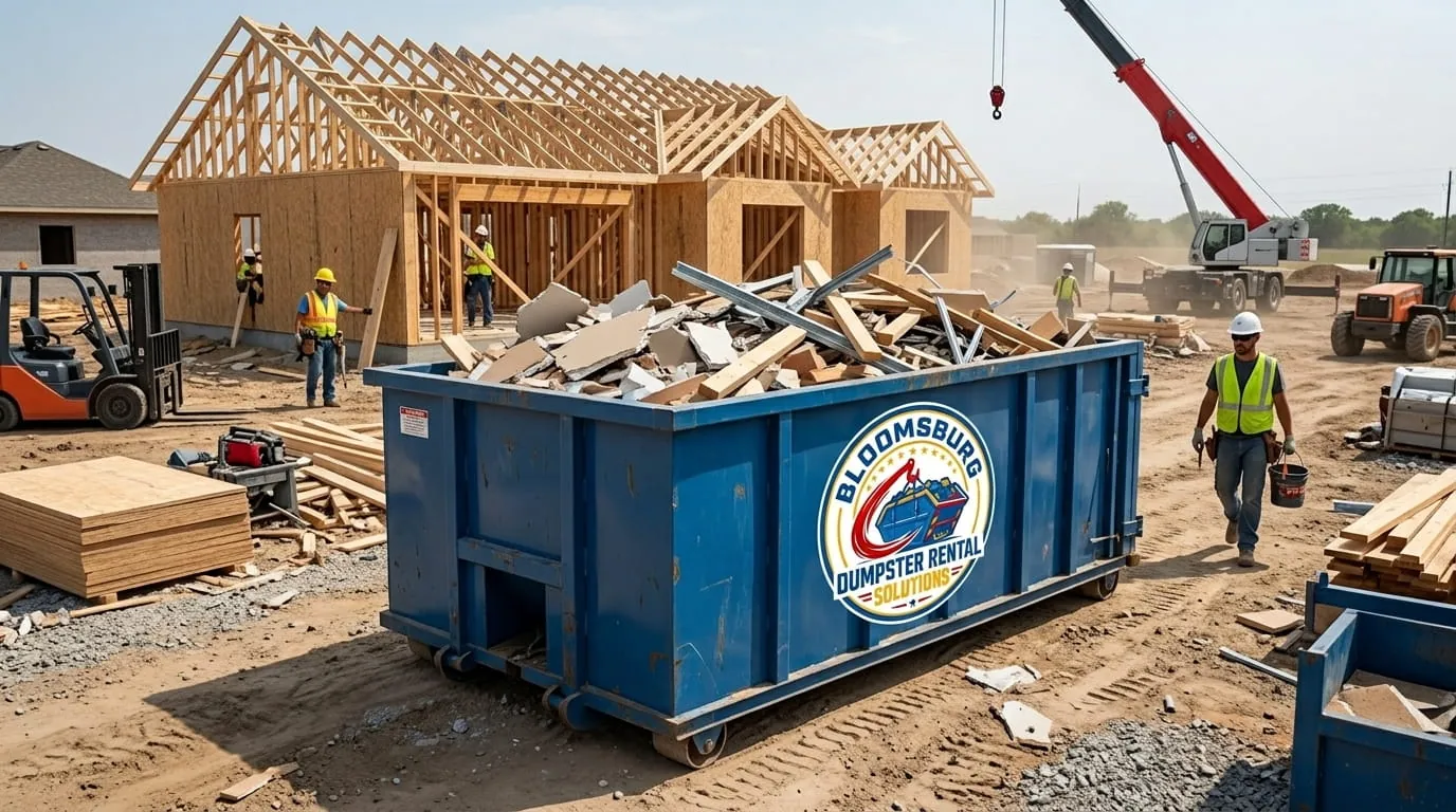 30 yard dumpster being delivered to a Bloomsburg PA construction site